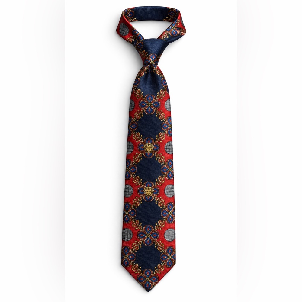 Gianni Versace Vintage Blue/ Red Silk Tie